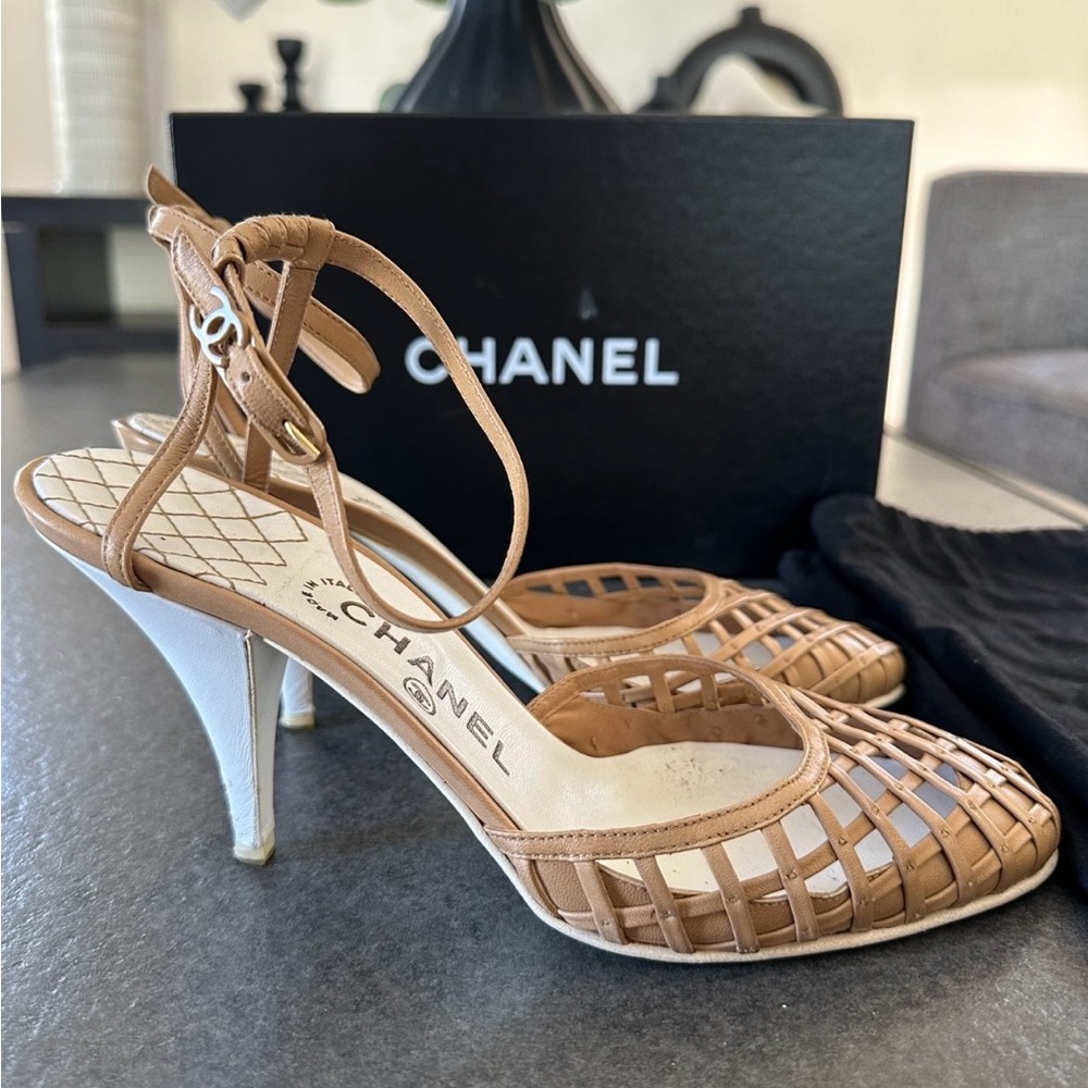 CHANEL Beige Strappy Heels